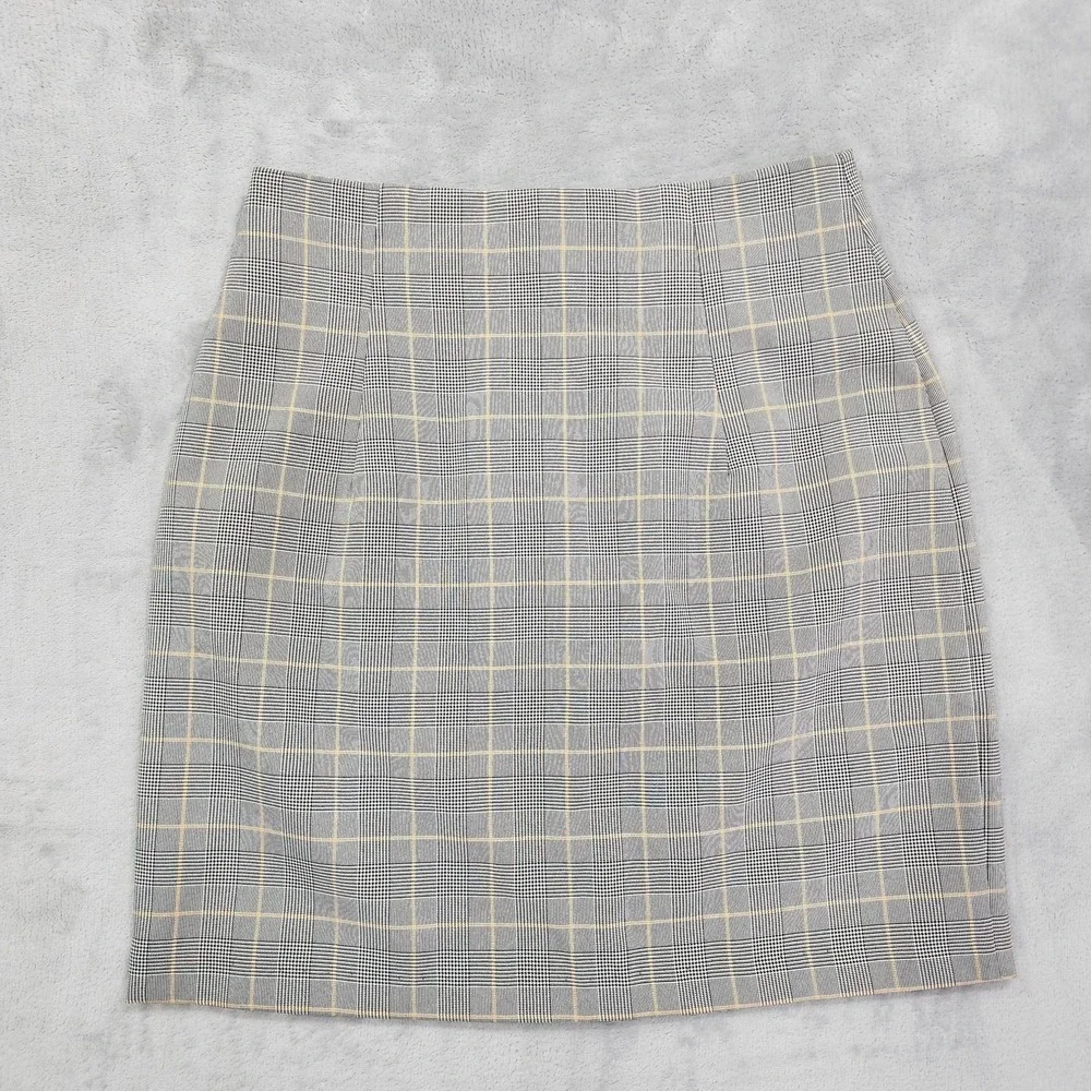Vintage Be Smart Skirt Women 9/10 Black Plaid Pencil Mini Back Zip Office Preppy